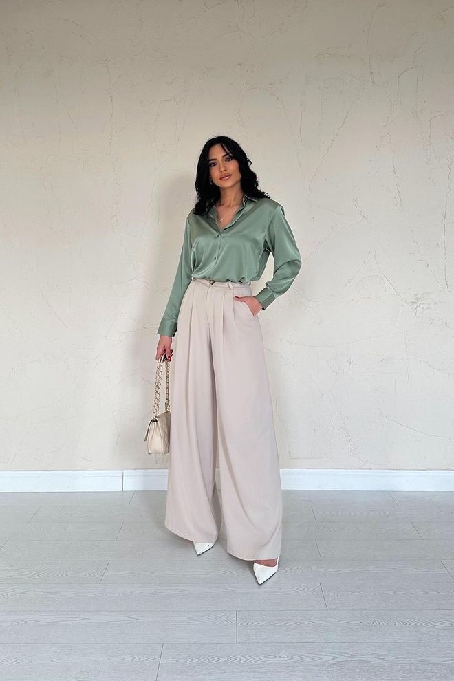 Umay Beżowe Eleganckie Formalne Spodnie Palazzo Z Szeroką Nogawką Hurtowa sprzedaż odzieży 1