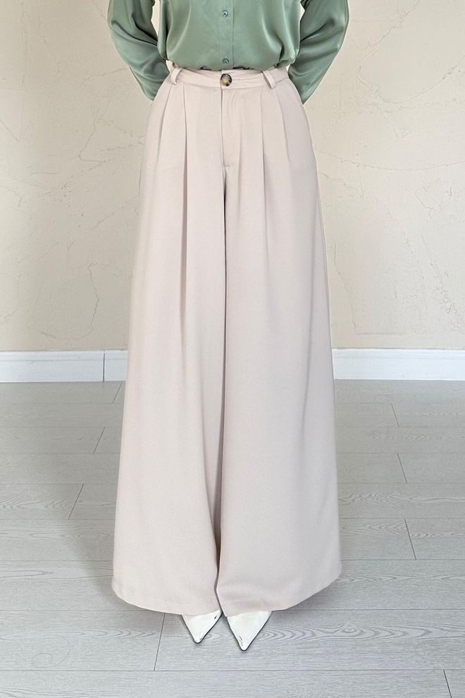 Umay Beżowe Eleganckie Formalne Spodnie Palazzo Z Szeroką Nogawką Hurtowa sprzedaż odzieży Wiosna