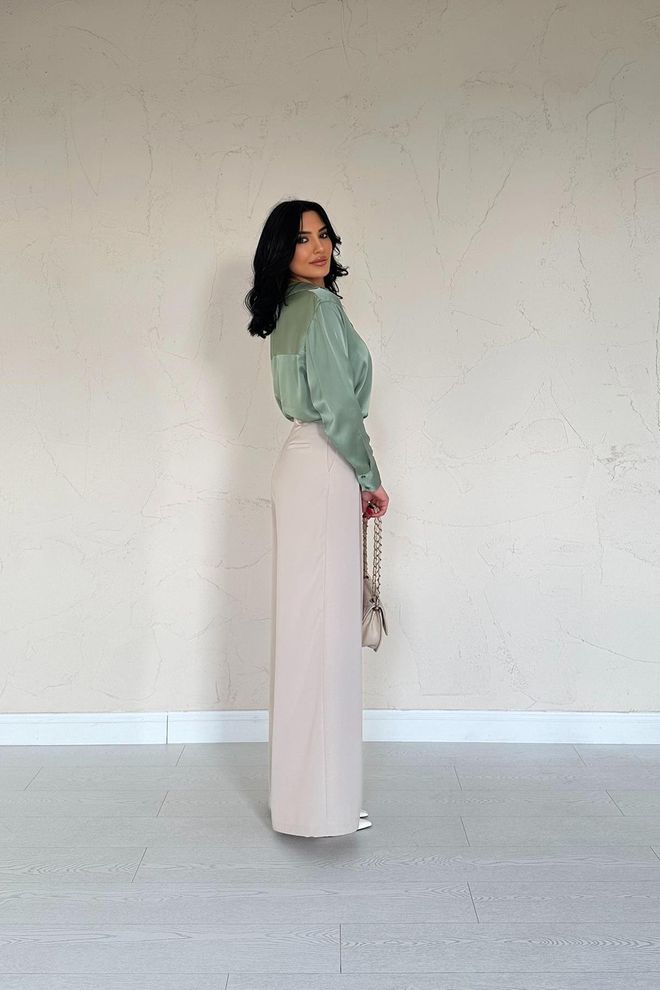 Umay Beżowe Eleganckie Formalne Spodnie Palazzo Z Szeroką Nogawką Hurtowa sprzedaż odzieży Praca