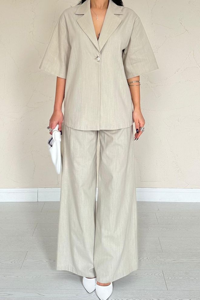 Umay Set Formale Elegante Beige Con Pantaloni Palazzo Abbigliamento all'ingrosso Casuale