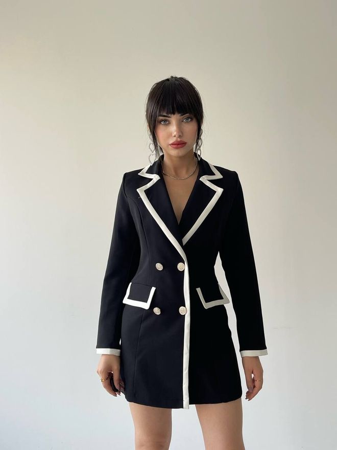 Umay Črna Mini Obleka Blazer Z Zarezanim Vratom Oblačila na debelo Vintage