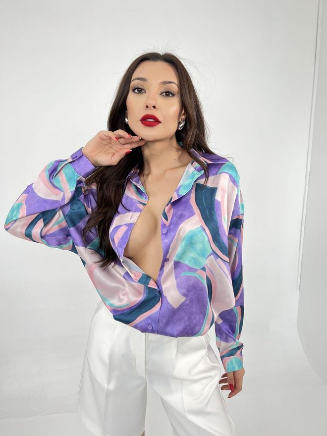 Umay Camisa Morada Con Bloque De Color Y Botones De Manga Larga Ropa al por mayor Casual