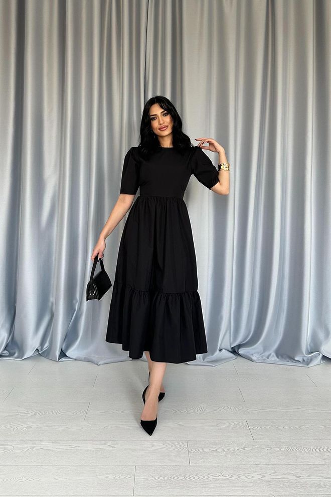 Umay Čierne Elegantné Šaty Fit And Flare Veľkoobchod s oblečením Skromný