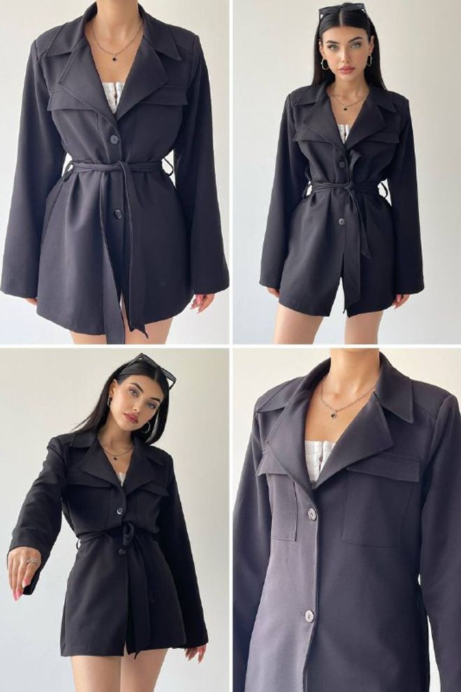 Umay Blouson Blazer Noir Élégant À Boutonnière Unique Vêtements en gros Décontracté