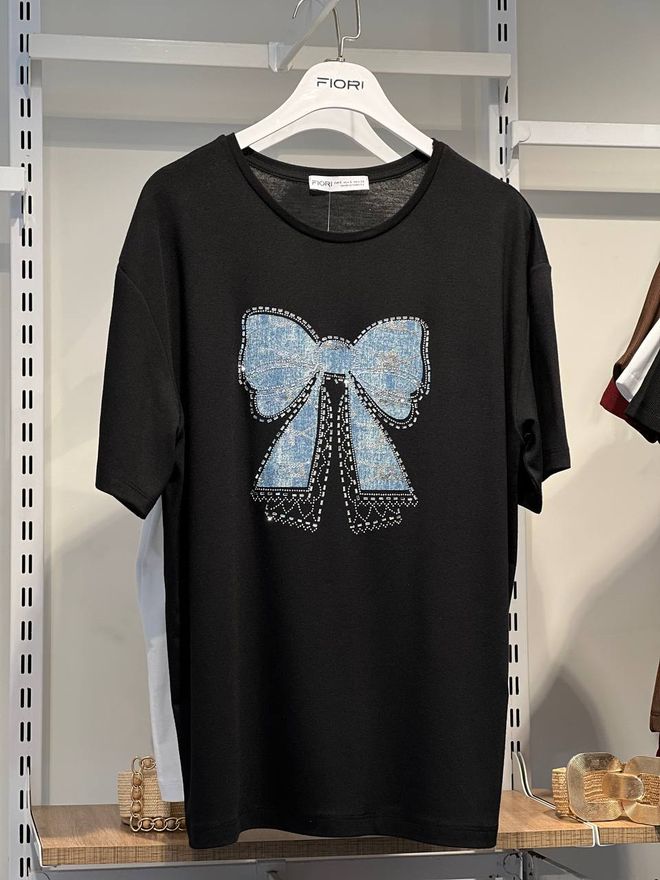 Umay Nero Casual Glam Carino Maglietta Mezza Manica Farfalla Abbigliamento all'ingrosso Casuale