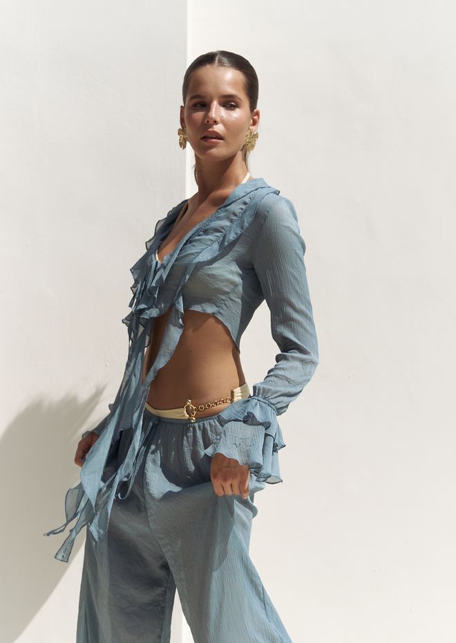 Umay Σετ Μπλε Boho Sexy Με Δέσιμο Και Παντελόνι Palazzo Χονδρικό εμπόριο ενδυμάτων Casual