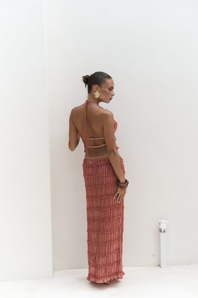 Umay Σετ Πορτοκαλί Στυλ Boho Casual Χωρίς Μανίκια Με Γραβάτα Χονδρικό εμπόριο ενδυμάτων Casual