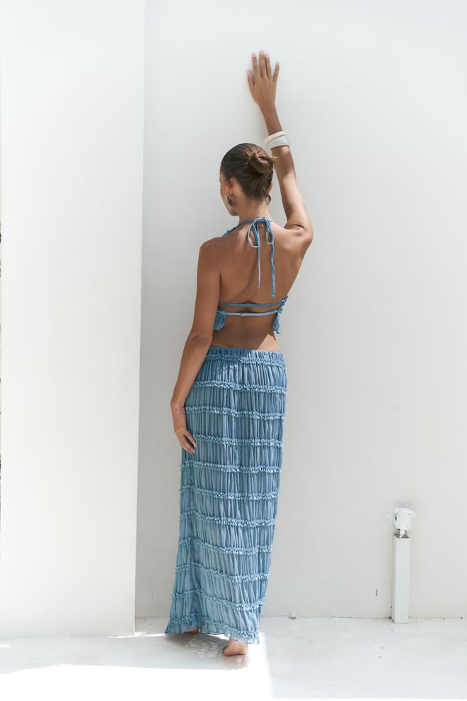 Umay Σετ Μπλε Boho Αμάνικο Μάξι Φούστα Χονδρικό εμπόριο ενδυμάτων Casual