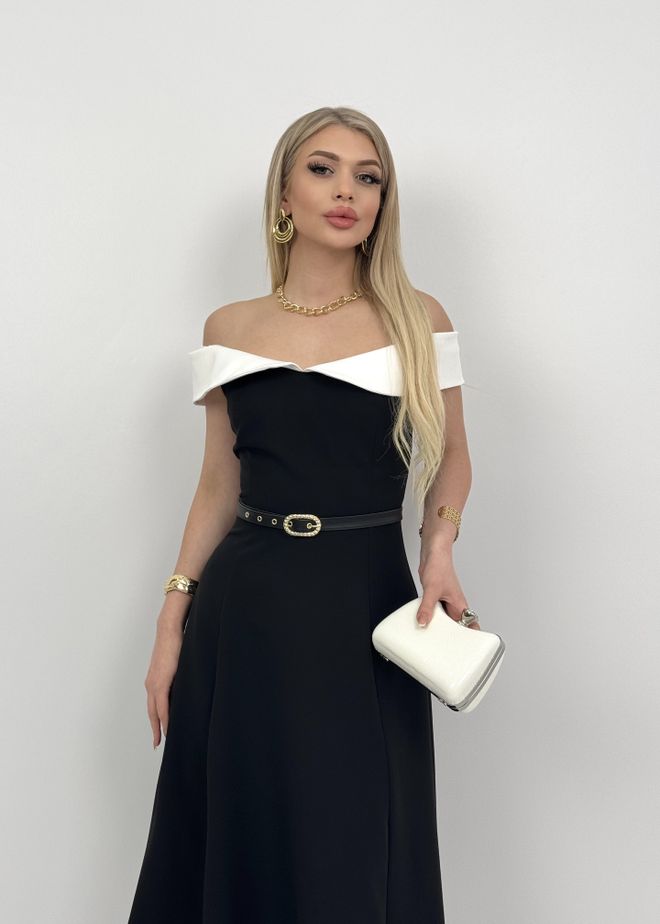 Umay Čierne Elegantné Áčkové Šaty S Výstrihom Mimo Ramien Veľkoobchod s oblečením Vintage