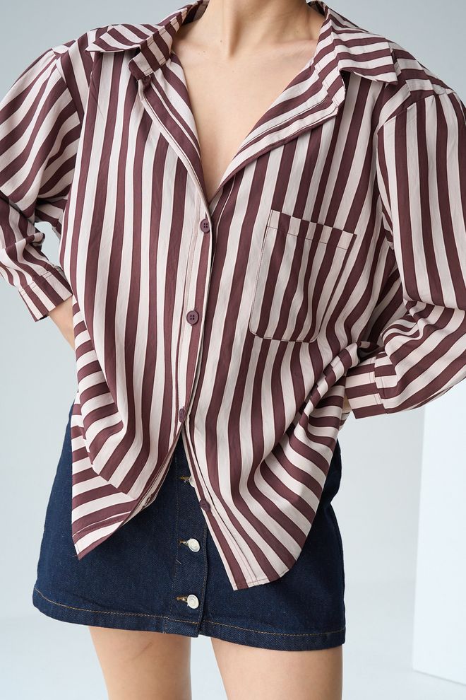 Umay Brown Oversized Striped Casual Shirt Wholesale Clothing Lounge