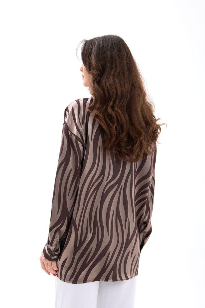 Umay Chemise Brun À Imprimé Zèbre Coupe Oversize Col Polo Vêtements en gros Décontracté