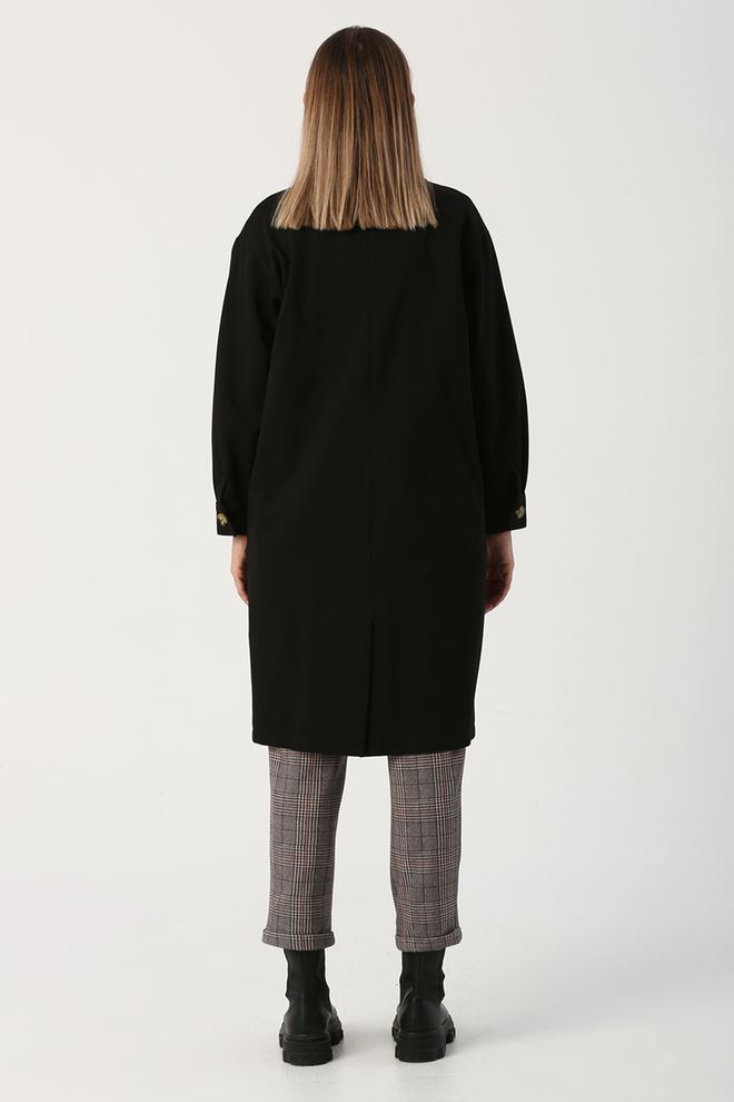 Velvet Black Oversized Single Breasted Quilted Coat Wholesale Clothing Spring