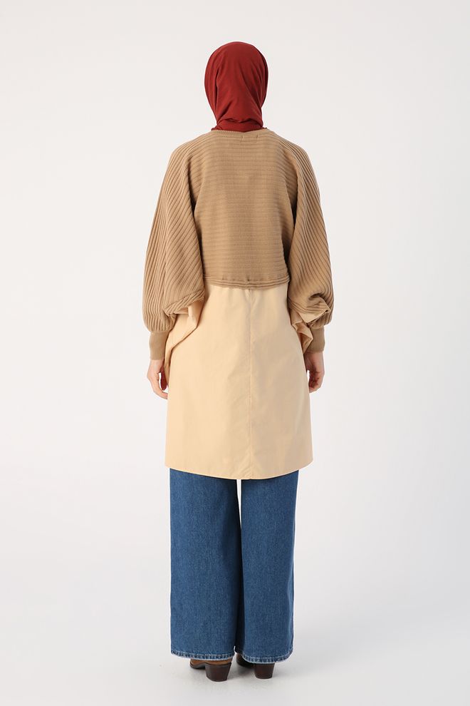 Velvet Beige Bescheiden Casual Elegante Tuniek Groothandel Kleding Bescheiden