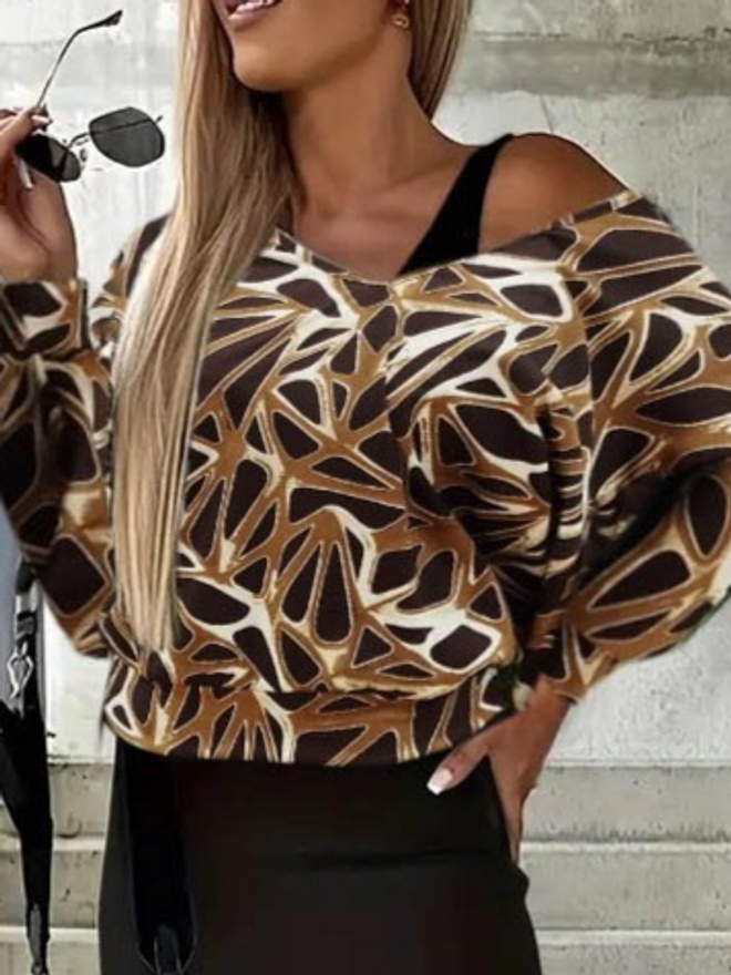 Velvet Conjunto Negro Geométrico Cuello En V Falda Lápiz Ropa al por mayor Casual