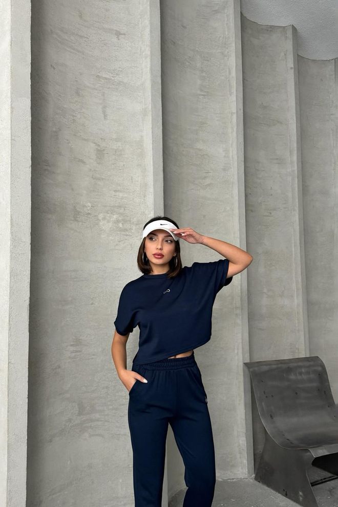 Velvet Marineblauw Trainingspak Met Jogger Broek Groothandel Kleding Casual