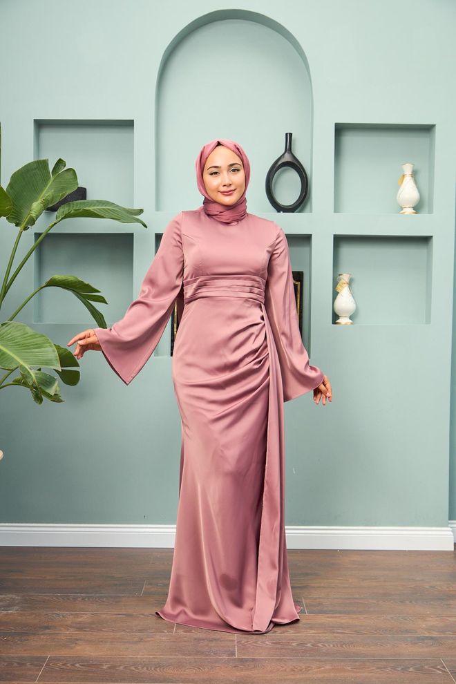 Velvet Elegante Bescheiden Roze Schede Jurk Groothandel Kleding Bescheiden
