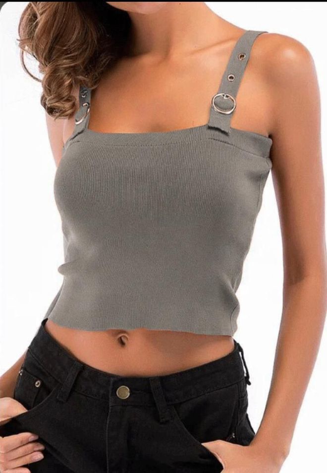 Velvet Grijze Crop Top Met Vierkante Hals En Kapmouwen Groothandel Kleding Casual