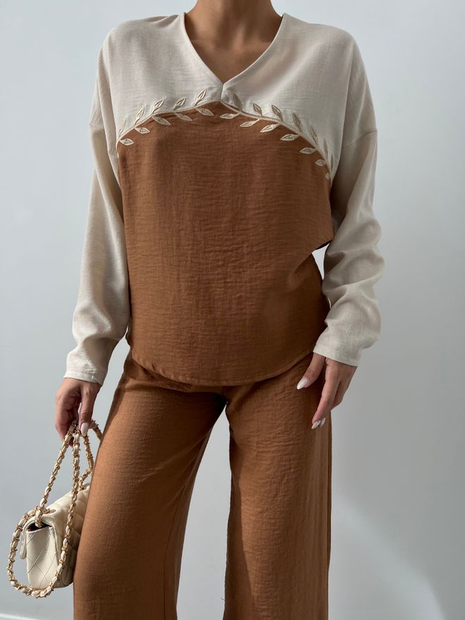 Velvet Conjunto Beige Casual Elegante Palazzo Ropa al por mayor Modesto