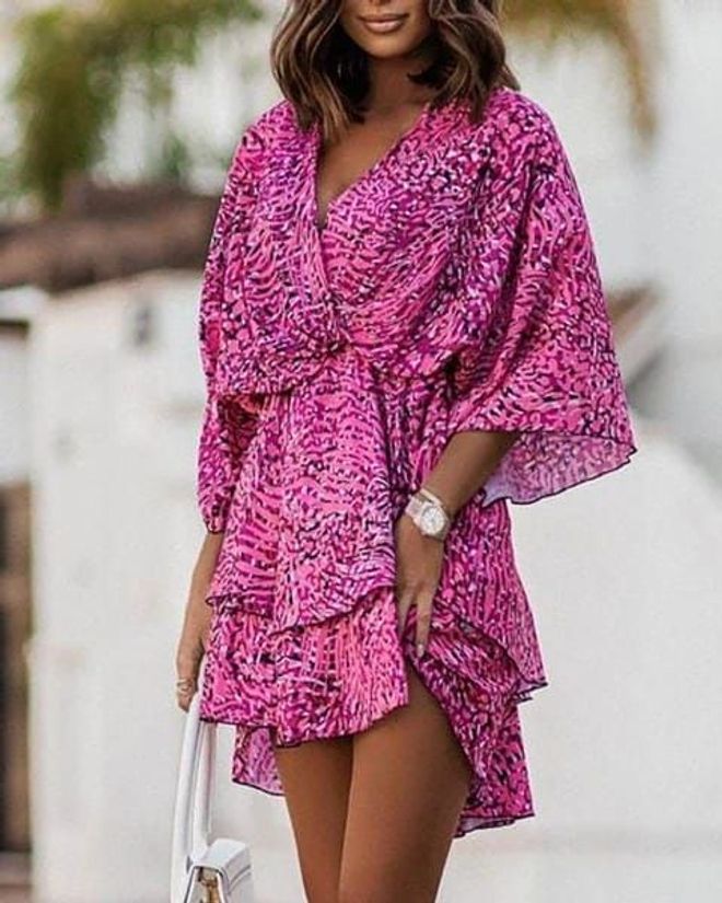 Velvet Roze Glamoureuze Wrap Jurk Met Dierenprint Groothandel Kleding Casual