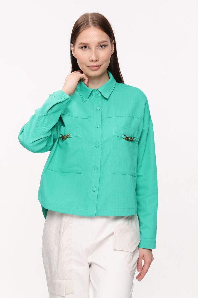 Velvet Green Oversized Fit Casual Shirt With Polo Neck Wholesale Clothing 1