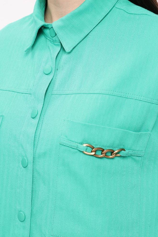 Velvet Green Oversized Fit Casual Shirt With Polo Neck Wholesale Clothing Streetwear