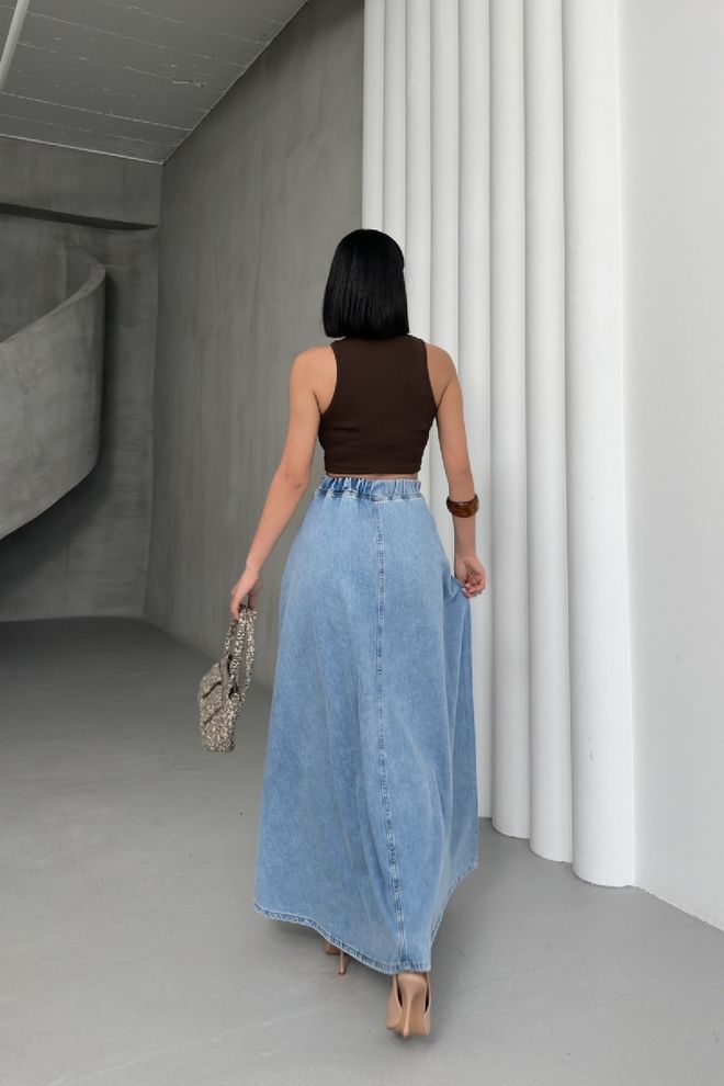 Velvet Gonna Blu Casual Vintage Elegante Modesta Retrò Svasato Maxi Con Tasca Inclinata E Vita Alta Infilabile Abbigliamento all'ingrosso Modesto