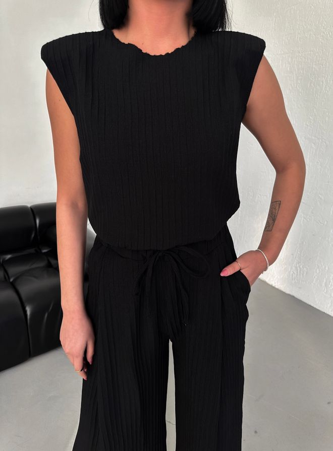Velvet Conjunto Elegante Negro A Rayas Palazzo Ropa al por mayor Casual