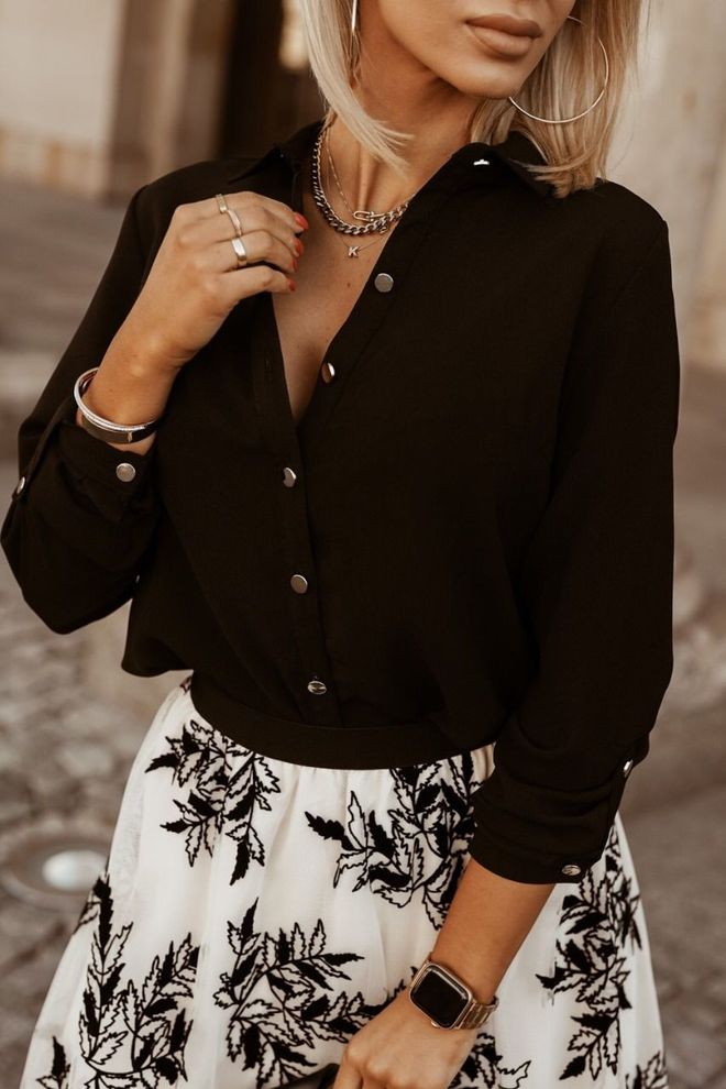 Velvet Zwarte Elegante Geknoopte Shirt Groothandel Kleding Casual
