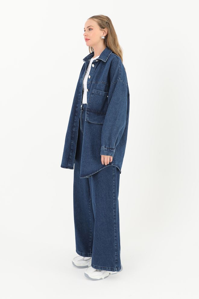 Velvet Conjunto Azul Casual Con Corte Oversize Ropa al por mayor Modesto