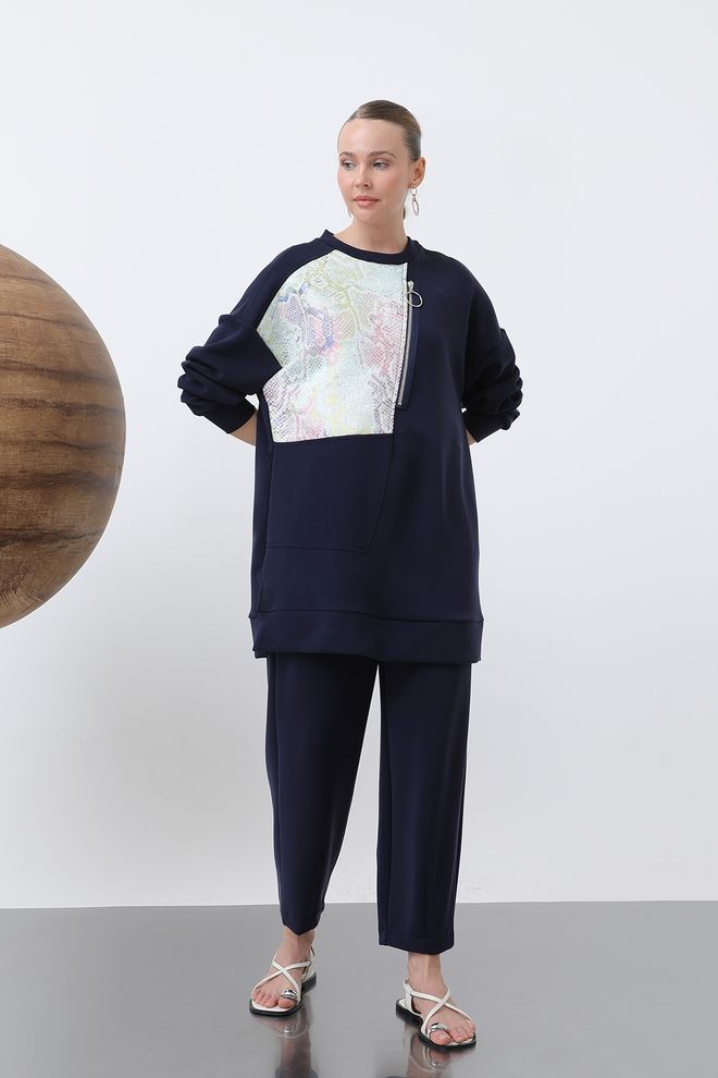 Velvet Conjunto Azul Marino De Ajuste Holgado Para Deporte Casual Ropa al por mayor Modesto