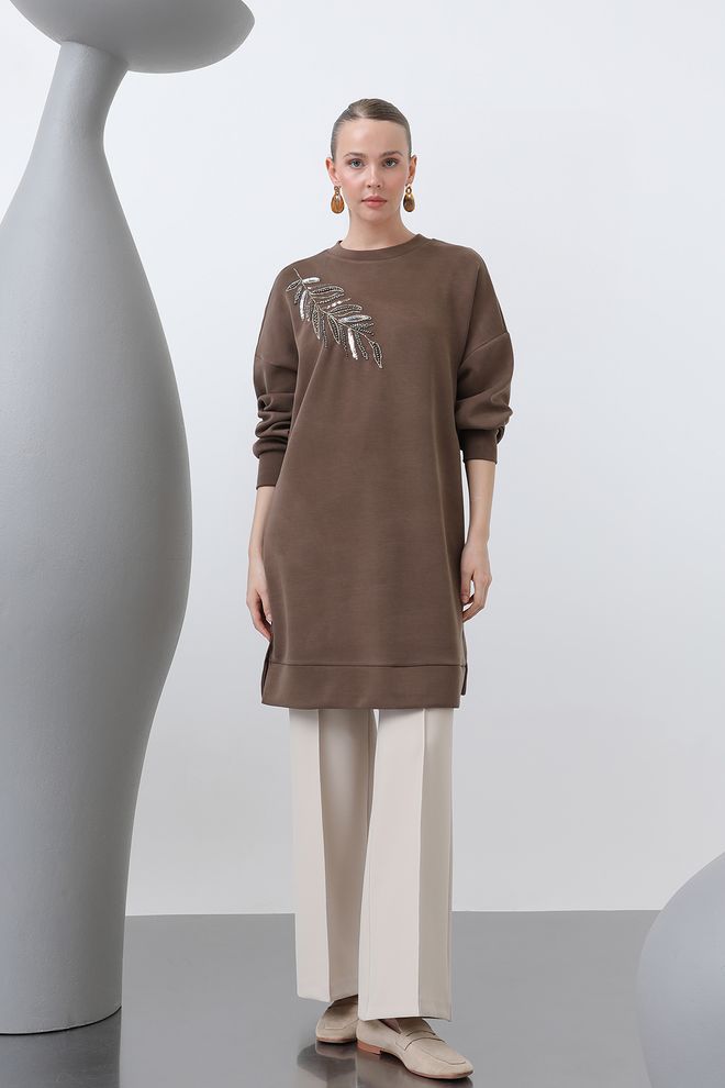 Velvet Bruin Casual Bescheiden Elegant Tuniek Groothandel Kleding Bescheiden