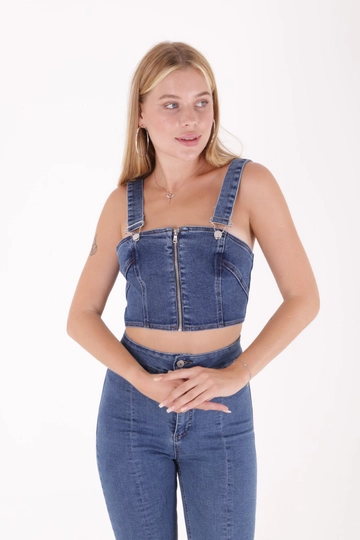 A wholesale clothing model wears  Zippered Front Bustier
, Turkish wholesale Bustier of XLove