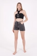 A wholesale clothing model wears 37362-denim-shorts-anthracite, Turkish wholesale  of 