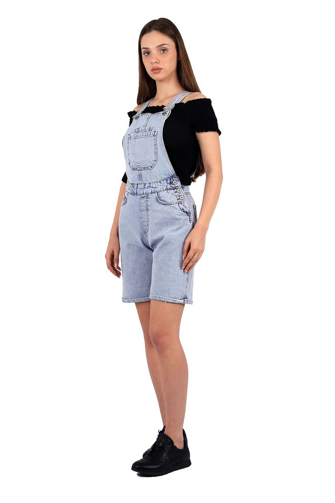 XLove Kurzer Denim Jumpsuit Hellblau Großhandelskleidung Lässig
