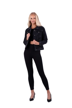 A wholesale clothing model wears 37399 - Denim Jacket - Anthracite, Turkish wholesale Denim Jacket of XLove