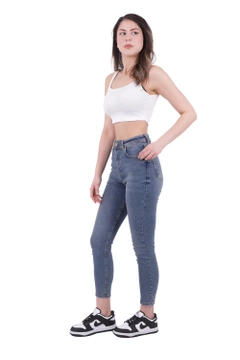 A wholesale clothing model wears 37474 - Jeans - Dark Blue, Turkish wholesale Jeans of XLove