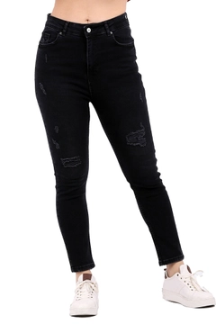 Een kledingmodel uit de groothandel draagt 37535 - Jeans - Anthracite, Turkse groothandel Jeans van XLove