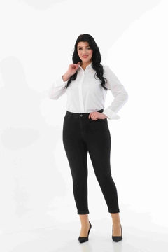 Una modella di abbigliamento all'ingrosso indossa 37385 - Jeans - Anthracite, vendita all'ingrosso turca di Jeans di XLove
