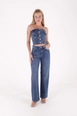 Ein Bekleidungsmodell aus dem Großhandel trägt 37418-jeans-dark-blue, türkischer Großhandel  von 