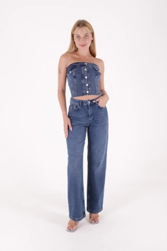 Hurtowa modelka nosi 37418 - Jeans - Dark Blue, turecka hurtownia Dżinsy firmy XLove