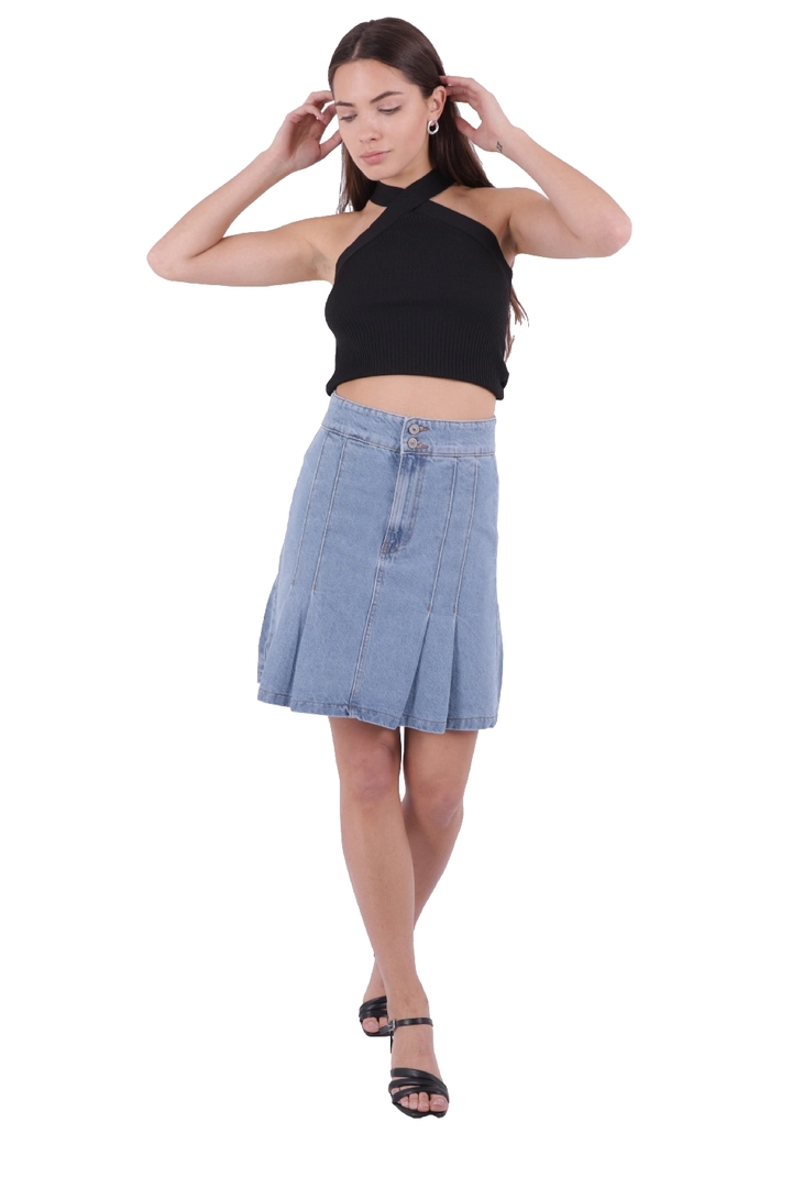A wholesale clothing model wears 45200 - Skirt - Blue, Turkish wholesale Skirt of XLove
