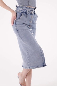 A wholesale clothing model wears XLO10100 - Denim Skirt - Light Blue, Turkish wholesale Skirt of XLove