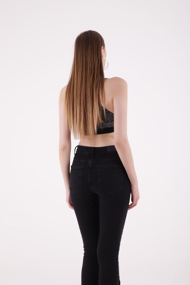 XLove Four Button High Waist Skinny Jeans Anthracite Wholesale Clothing 4