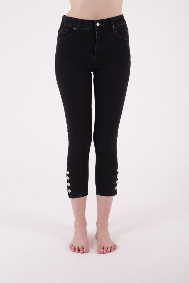 XLove Four Button High Waist Skinny Jeans Anthracite Wholesale Clothing Cotton