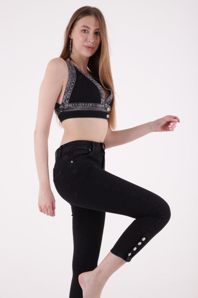 XLove Four Button High Waist Skinny Jeans Anthracite Wholesale Clothing Summer