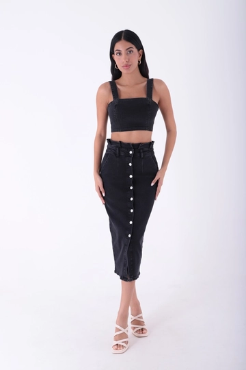 A wholesale clothing model wears  Denim Skirt - Anthracite
, Turkish wholesale Skirt of XLove