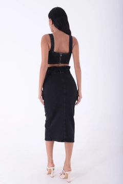 A wholesale clothing model wears xlo10143-denim-skirt-anthracite, Turkish wholesale Skirt of XLove