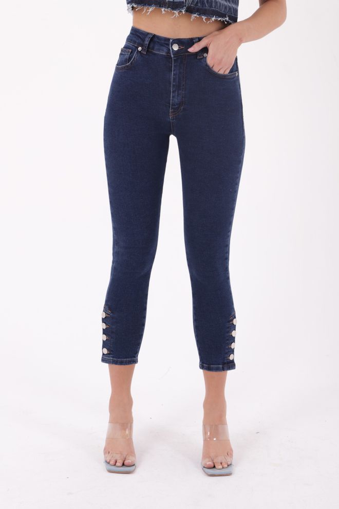 XLove High Waist Skinny Jean With Four Buttons At The Bottom Dark Blue Wholesale Clothing Cotton