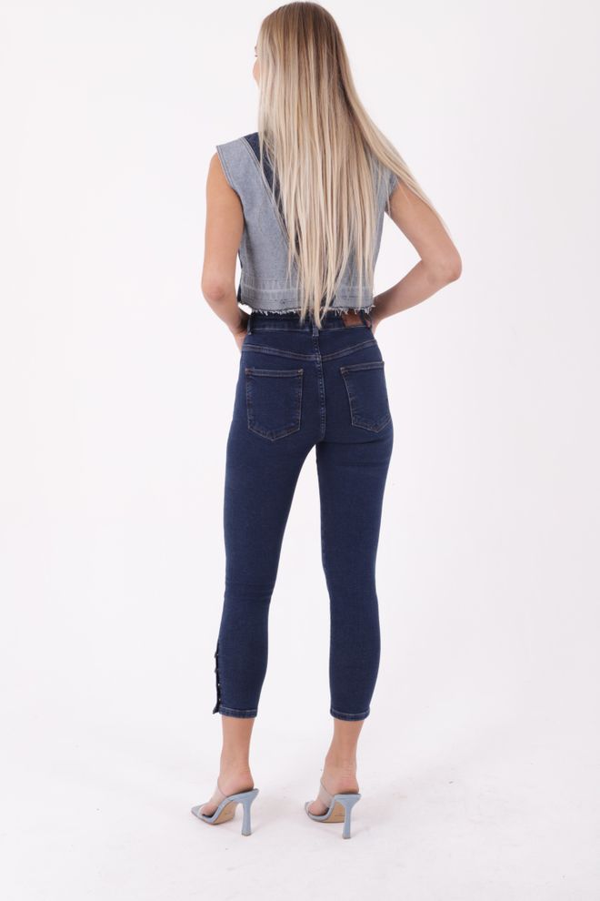XLove High Waist Skinny Jean With Four Buttons At The Bottom Dark Blue Wholesale Clothing Dating