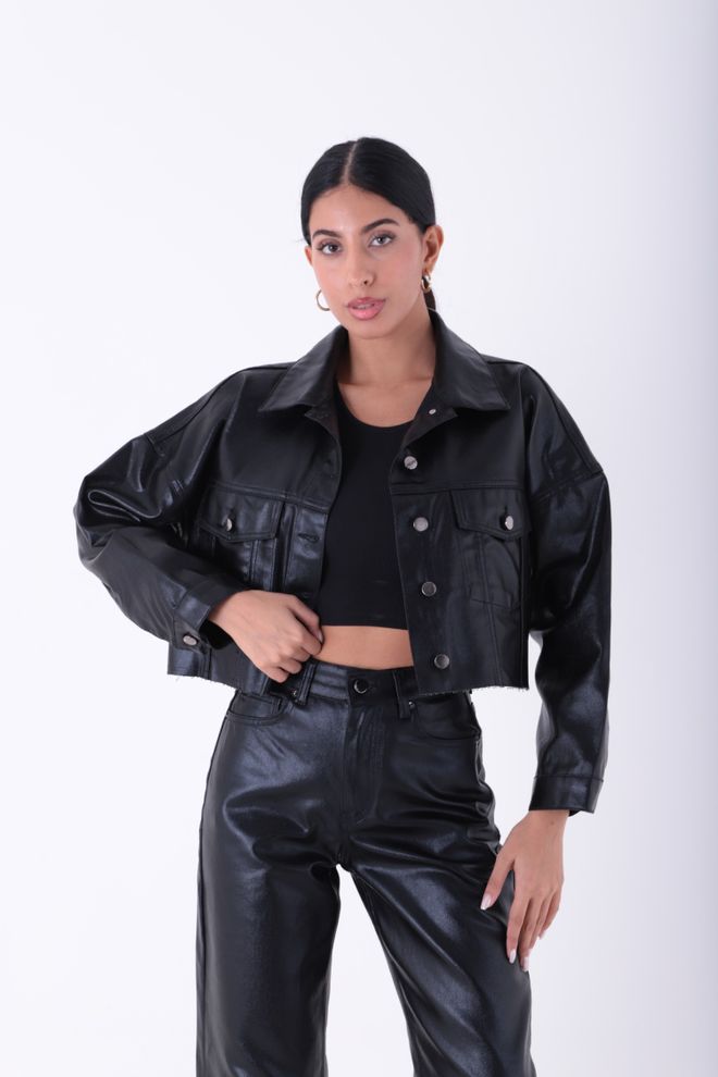 XLove Kurze Übergroße Jeansjacke – Schwarz Großhandelskleidung Lässig